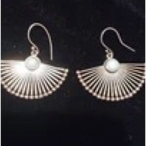Unique Vintage sterling silver 925 Silver genuine stone Fan Earrings